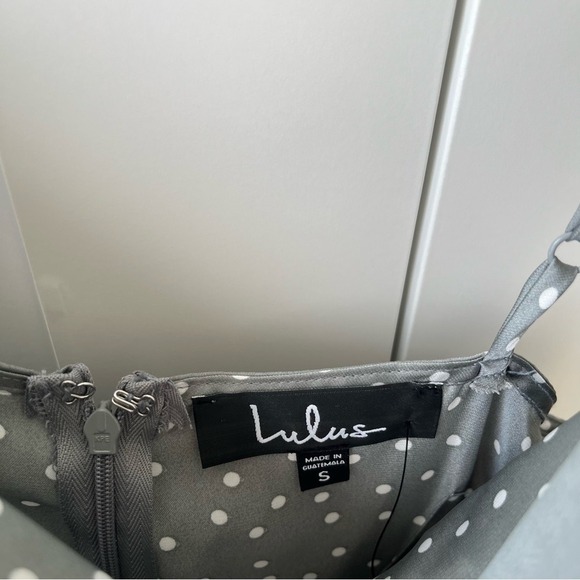 Lulus Spot in My Heart Sage Grey Polka Dot Satin Cowl Neck Mini Dress small NWT‎ - Picture 10 of 16